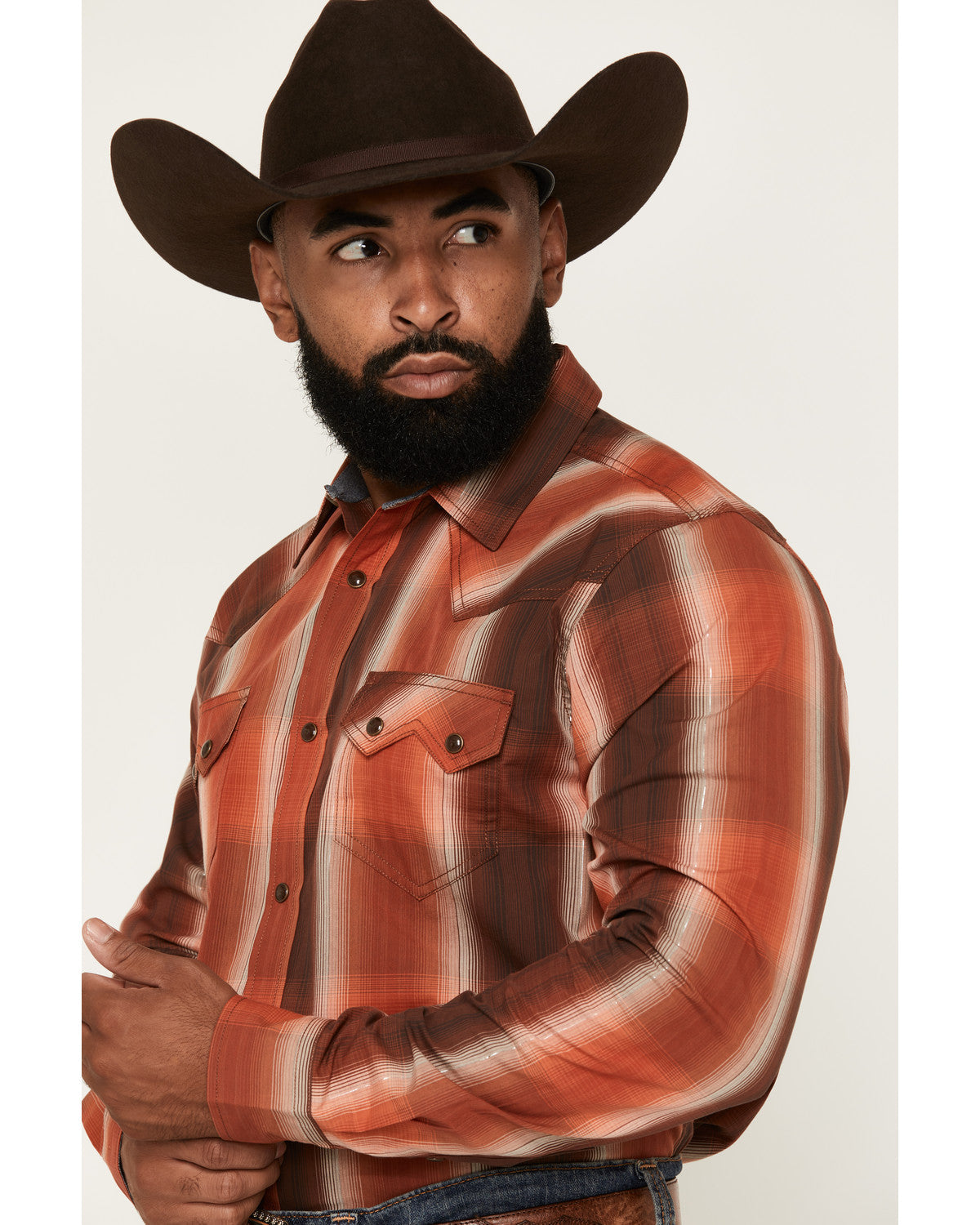 Men's Lure Lurex Plaid Print Long Sleeve Snap Stretch Weste