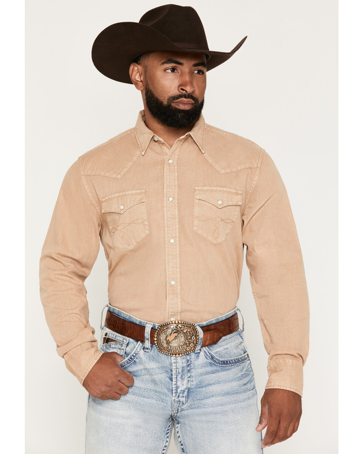 Men's Solid Long Sleeve Snap Denim Western Shirt