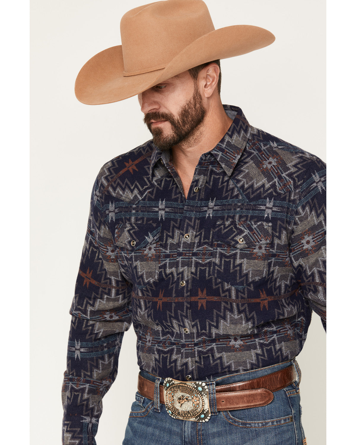 Men's Bowie Knife Southwestern Print Long Sleeve Snap Flann