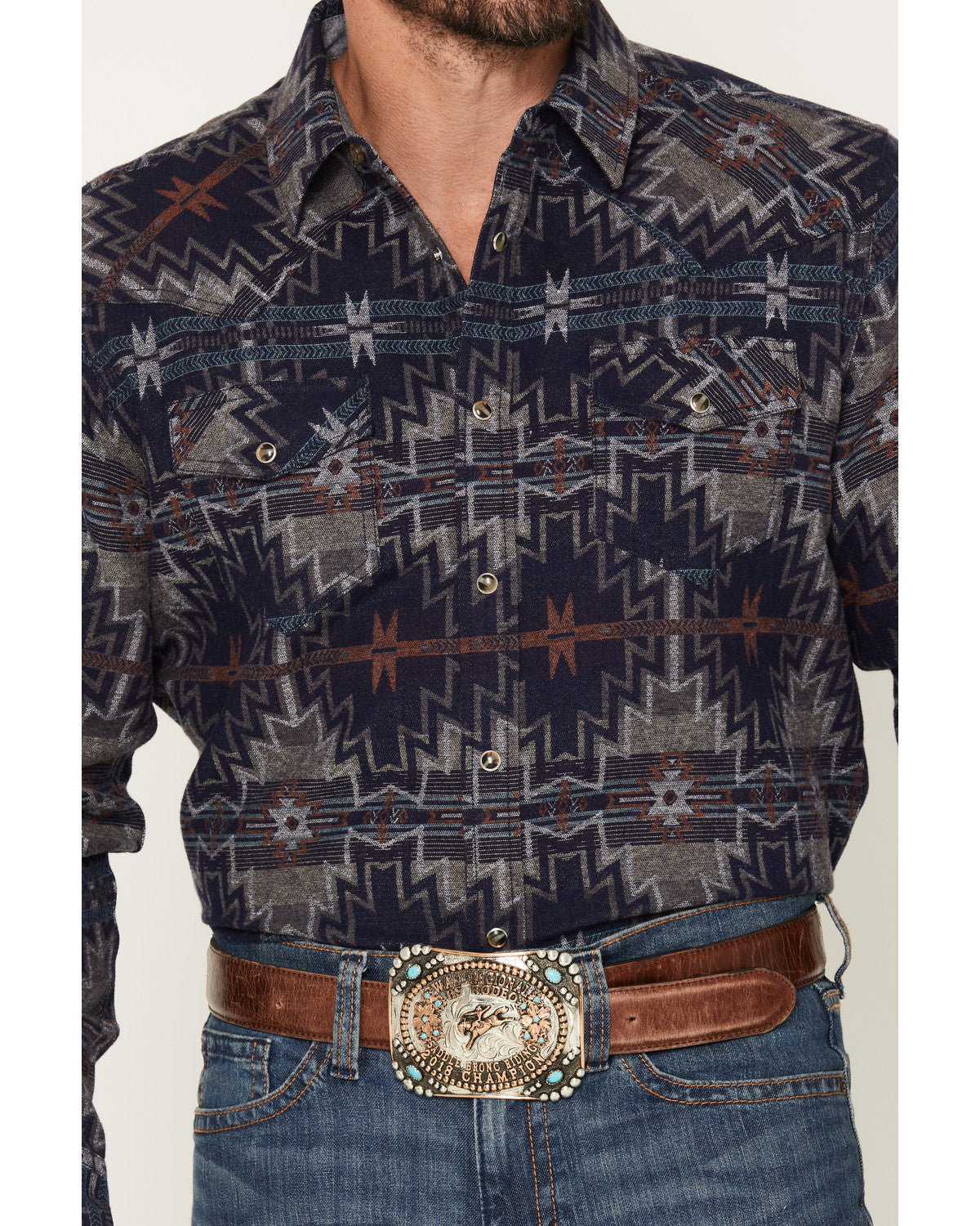 Men's Bowie Knife Southwestern Print Long Sleeve Snap Flann
