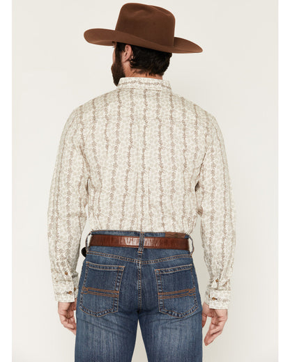 Men's Hickory Floral Stripe Print Long Sleeve Button-Down S