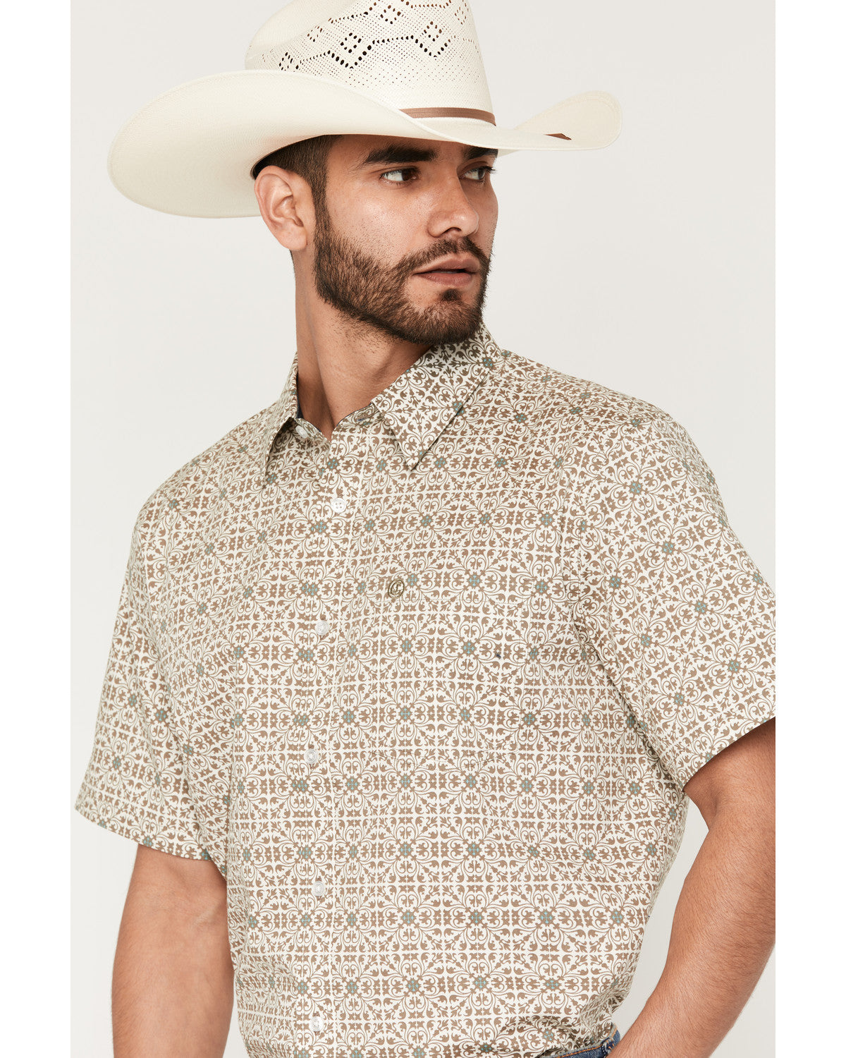 Men's Mind Trap Geo Print Short Sleeve Button-Down Stretch