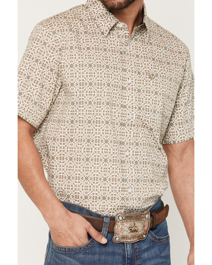 Men's Mind Trap Geo Print Short Sleeve Button-Down Stretch