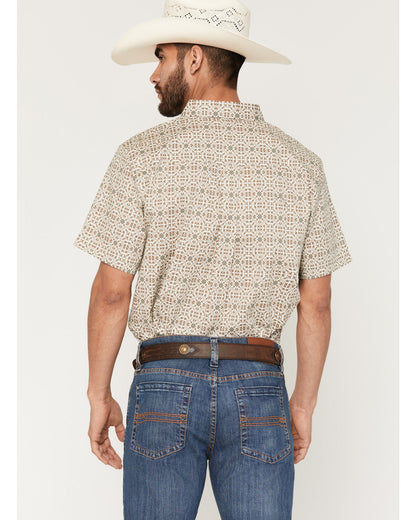 Men's Mind Trap Geo Print Short Sleeve Button-Down Stretch