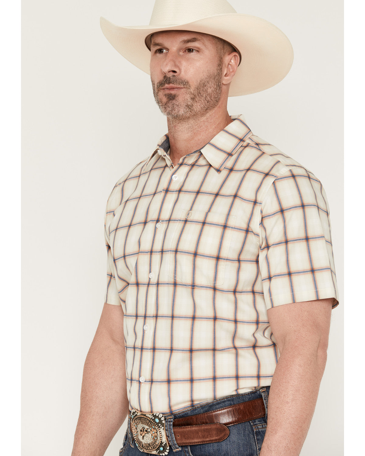 Men's Sunset Hour Plaid Print Short Sleeve Button-Down Stre