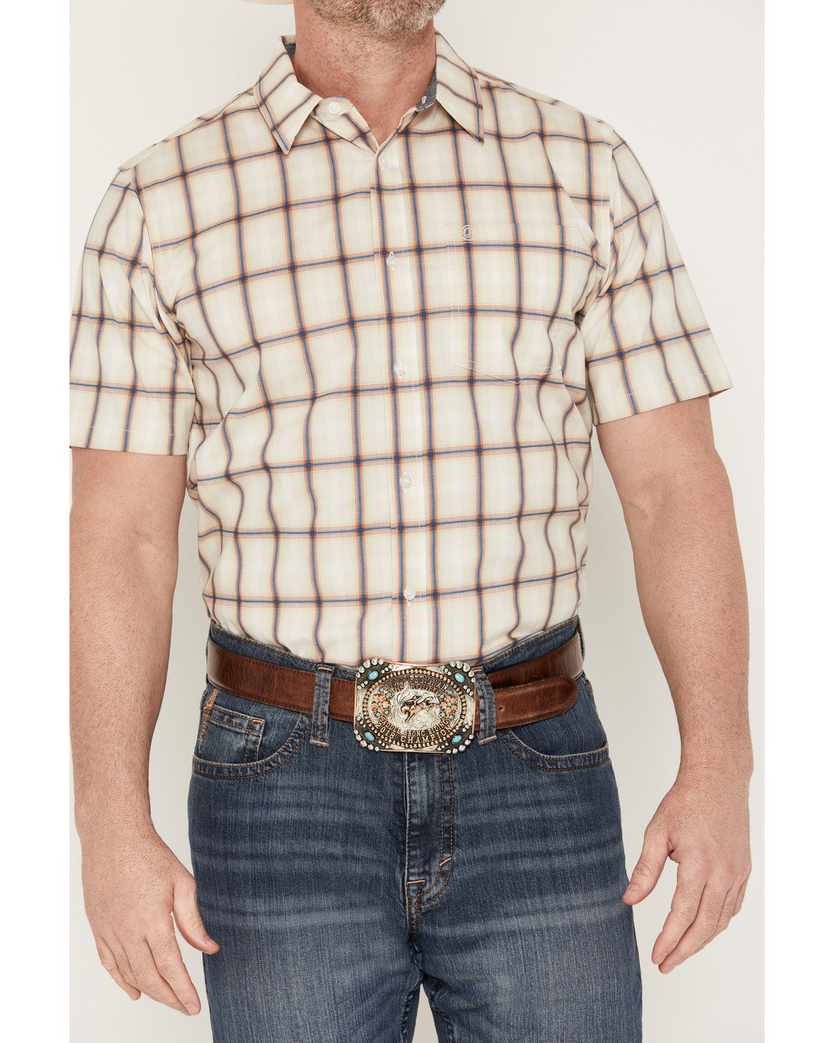 Men's Sunset Hour Plaid Print Short Sleeve Button-Down Stre