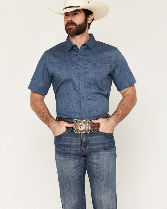 Men's Topaz Tonal Paisley Print Short Sleeve Button-Down St