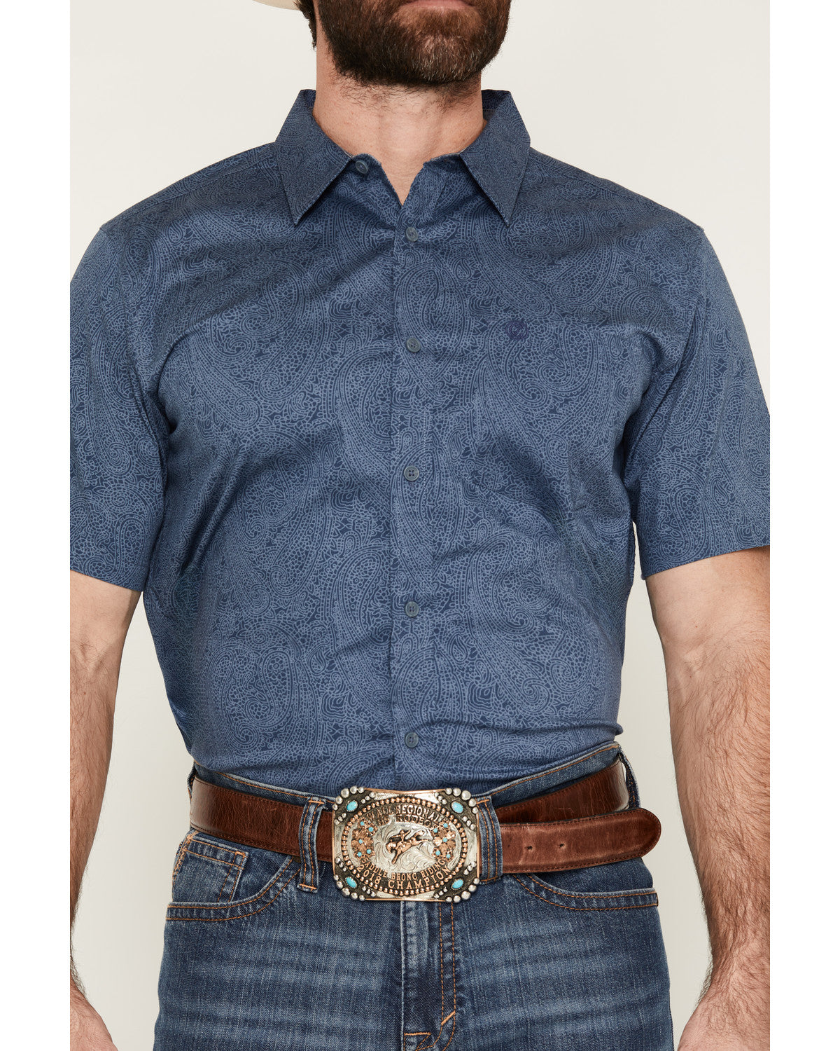 Men's Topaz Tonal Paisley Print Short Sleeve Button-Down St