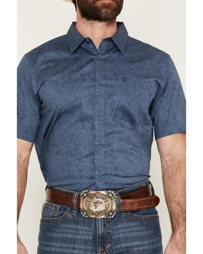 Men's Topaz Tonal Paisley Print Short Sleeve Button-Down St