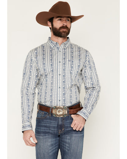 Men's Day Drinker Floral Stripe Print Long Sleeve Button-Do