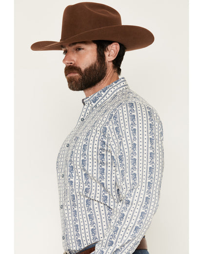 Men's Day Drinker Floral Stripe Print Long Sleeve Button-Do