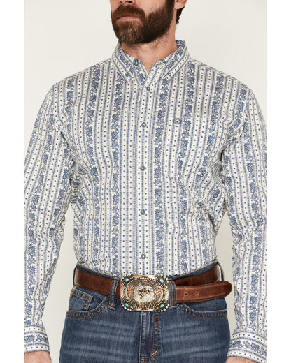 Men's Day Drinker Floral Stripe Print Long Sleeve Button-Do