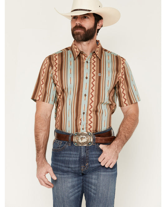 Men's Southwestern Stripe Print Short Sleeve Button-Down St