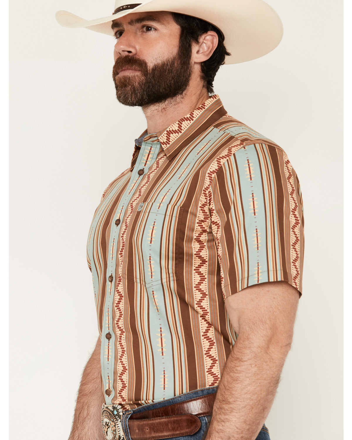 Men's Southwestern Stripe Print Short Sleeve Button-Down St