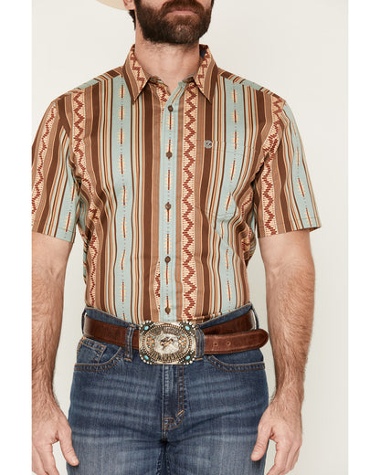 Men's Southwestern Stripe Print Short Sleeve Button-Down St