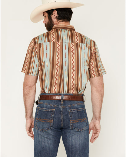 Men's Southwestern Stripe Print Short Sleeve Button-Down St