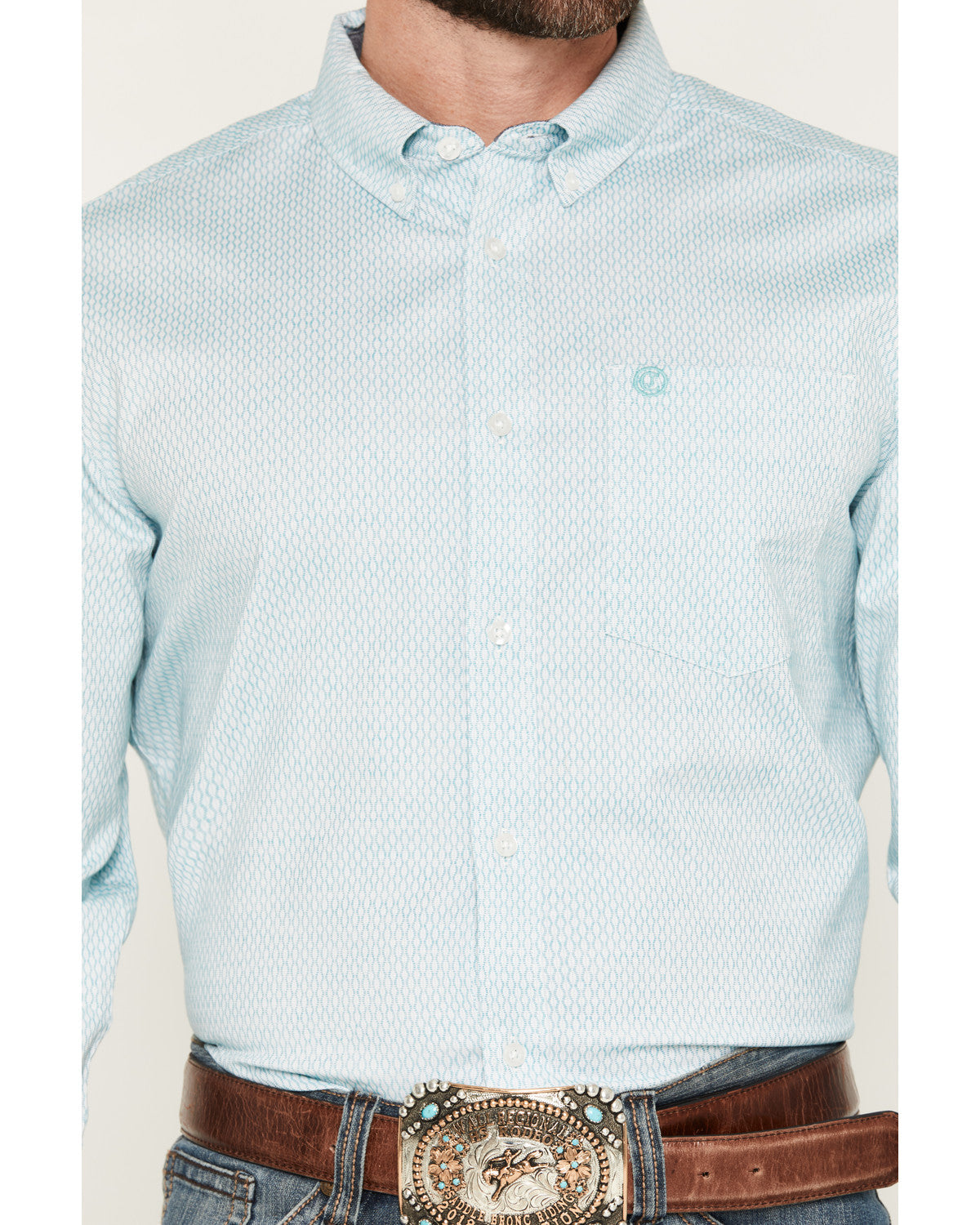 Men's Trophy Geo Print Long Sleeve Button-Down Stretch West