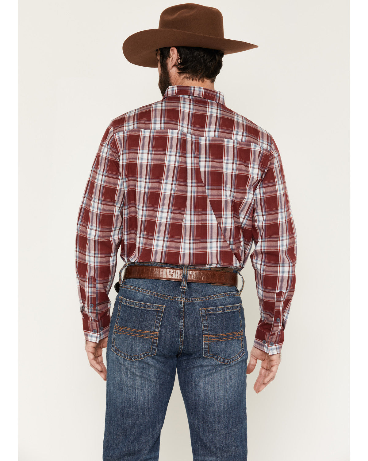 Men's Ruby Red Plaid Print Long Sleeve Button-Down Stretch