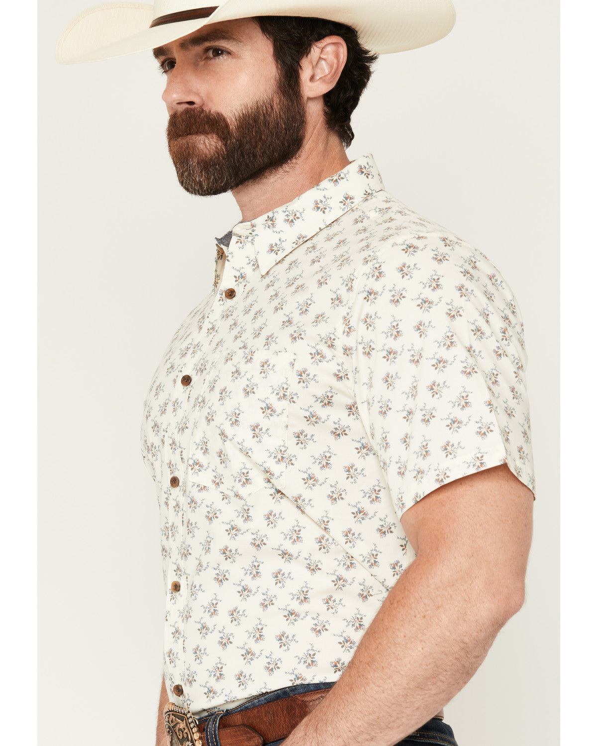 Men's Off Chute Floral Print Short Sleeve Button-Down Stret