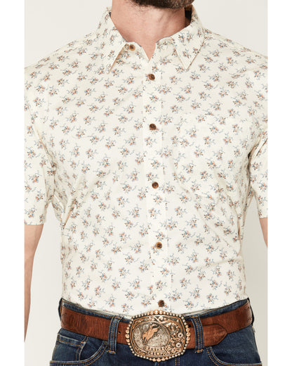 Men's Off Chute Floral Print Short Sleeve Button-Down Stret