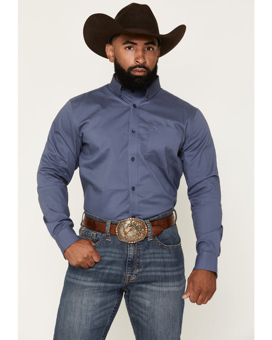Men's Solid Long Sleeve Button-Down Stretch Western Shirt