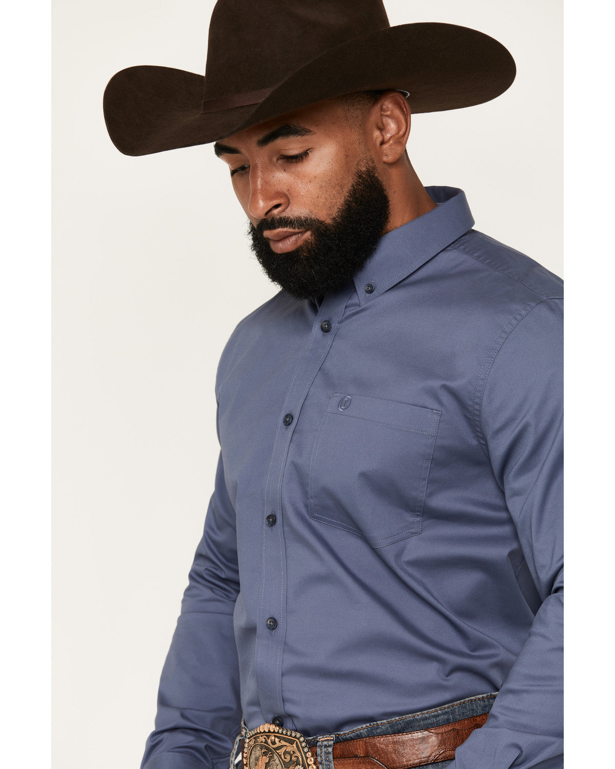 Men's Solid Long Sleeve Button-Down Stretch Western Shirt