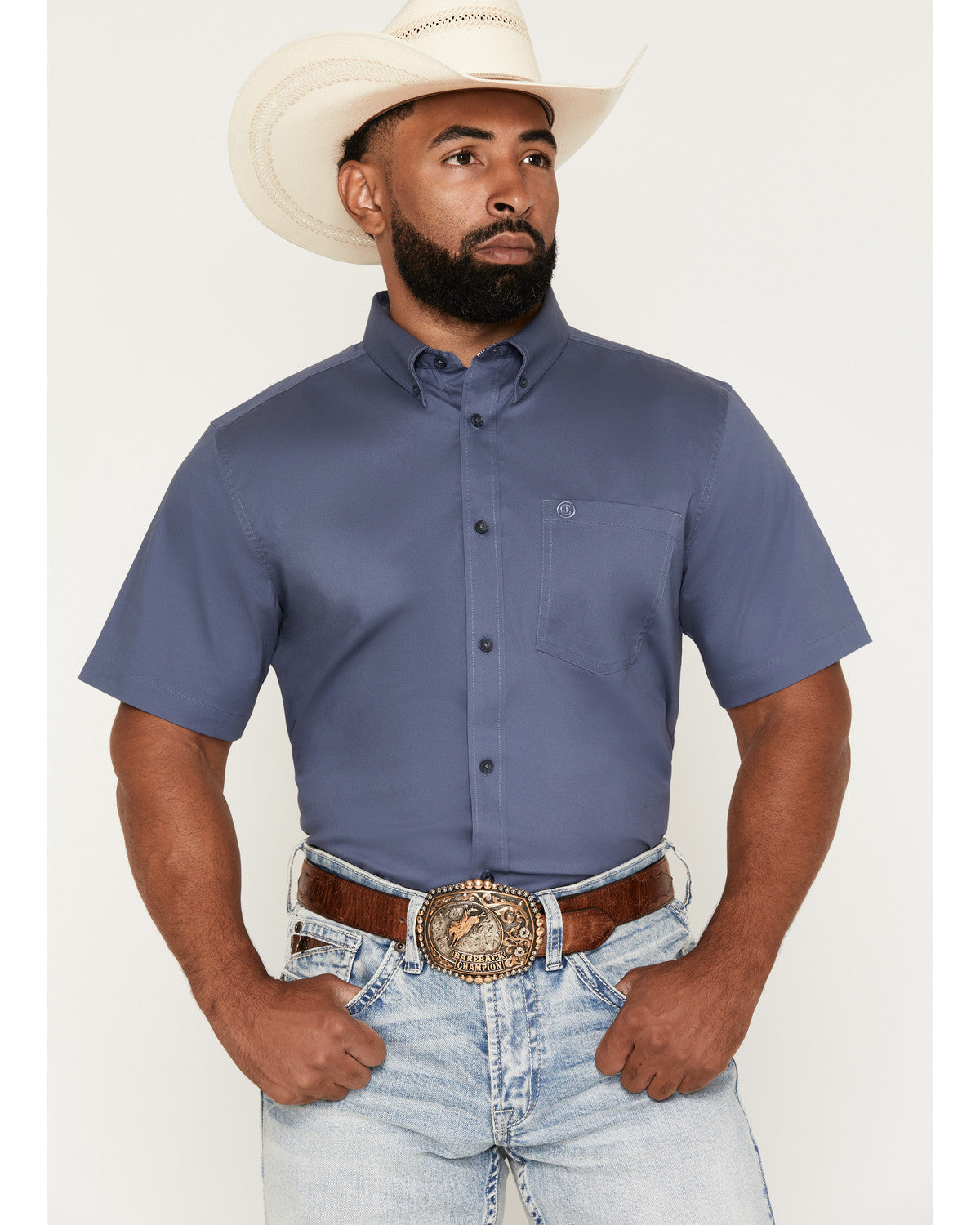 Men's Solid Twill Short Sleeve Button-Down Stretch Western