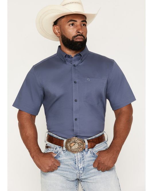 Men's Solid Twill Short Sleeve Button-Down Stretch Western