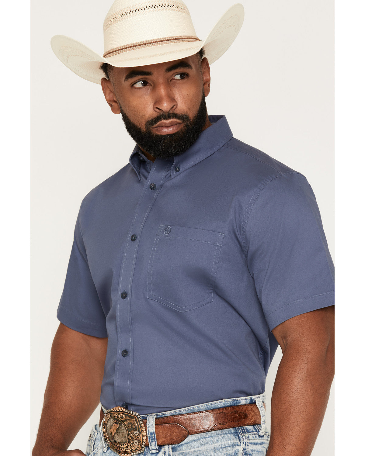 Men's Solid Twill Short Sleeve Button-Down Stretch Western