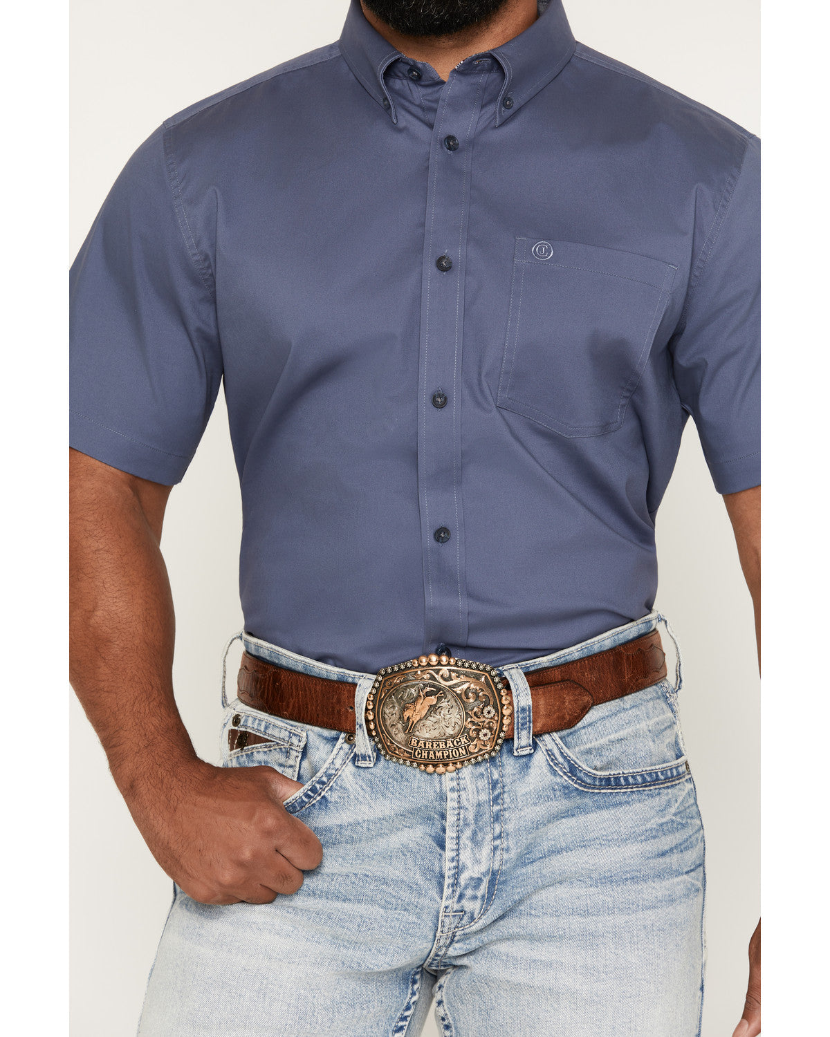 Men's Solid Twill Short Sleeve Button-Down Stretch Western