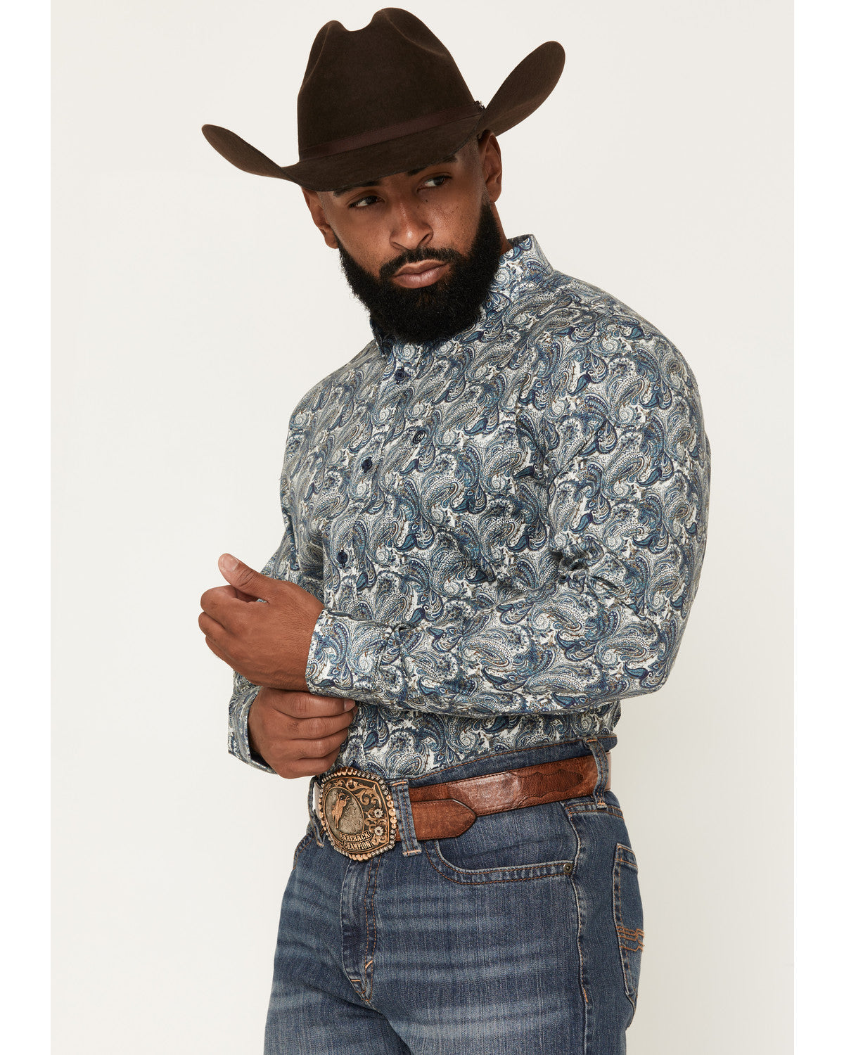 Men's Lost Resort Paisley Print Long Sleeve Button-Down Str