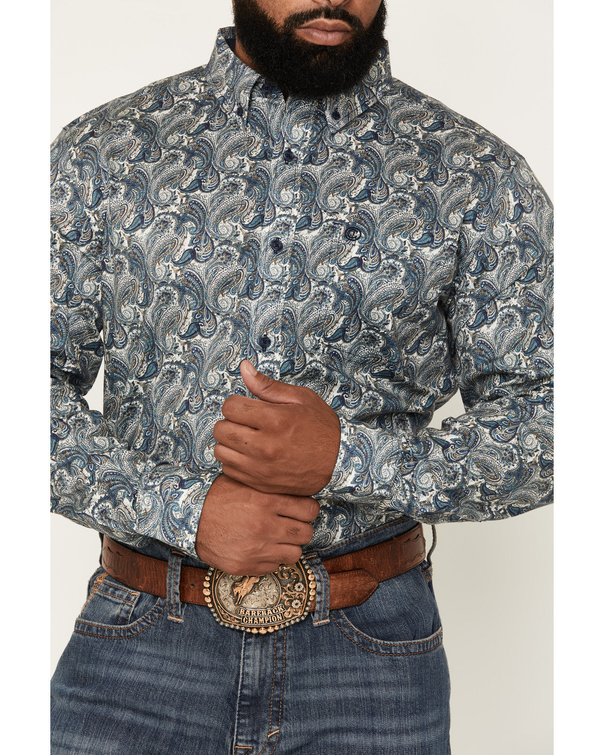 Men's Lost Resort Paisley Print Long Sleeve Button-Down Str